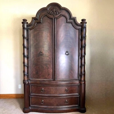 Stunning burl wood armoire with tons of carved details! - Image 1 of 4