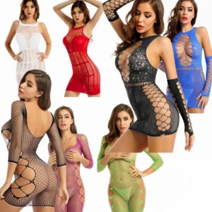 Sexy-women Mini Bodycon Dress Hollow Out Fishnet Babydoll Chemise Nightwear - Picture 1 of 74
