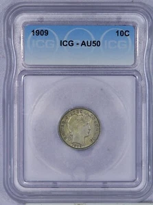 1909 Barber Dime 10c ICG AU50 - Picture 1 of 2