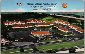 CASTILLO NUEVO DE LOS AÑOS 50, postal de Delaware Dutch Village Motor Court Highway 40 CROMO - Imagen 1 de 2