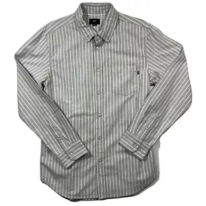 Obey Worldwide Mens Long Sleeve Gray White Striped Print Button Up Size M Cotton - Picture 1 of 10