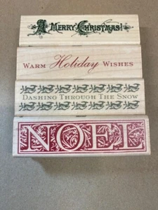 Anna Griffin, Christmas, 4 Wood Mounted Stamp Set, Never Used, Each 4" x 1" - Picture 1 of 1