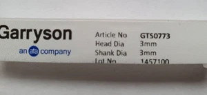 1 pz. Fresa in carburo di tungsteno Garryson parte n.GTS0773 CYL E/C 3MM TAGLIO 3MM X 45MM - Foto 1 di 4
