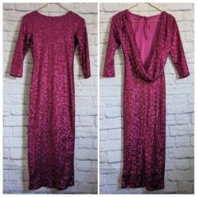 Vestido midi con espalda abierta y lentejuelas de ASOS 4 rosa intenso cóctel fiesta glamour abertura brillante Foto 1 de 4