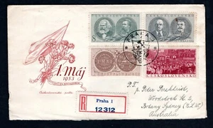 Checoslovaquia 1953 Sc #589-92 Medalla del 1 de mayo a Australia Registrada dirigida - Imagen 1 de 2