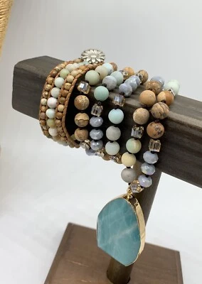 Conjunto de pulsera colgante de piedra semipreciosa de 18 pulgadas amazonita jaspe Foto 1 de 4