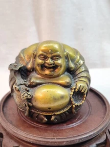 Chinese Bronze-Brass Happy Laugh Maitreya Sealed & Signed Buddha Statue - Picture 1 of 12