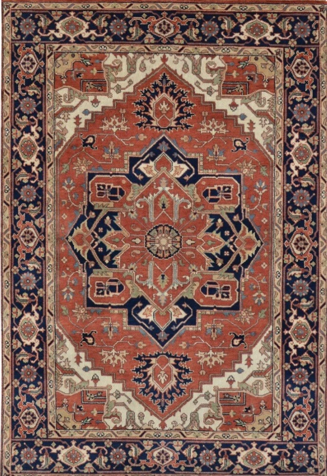 Oriental area rug Red Heriz  hand  knotted elegant  New Rare Wool 6 X 9 India. - Image 1 of 4