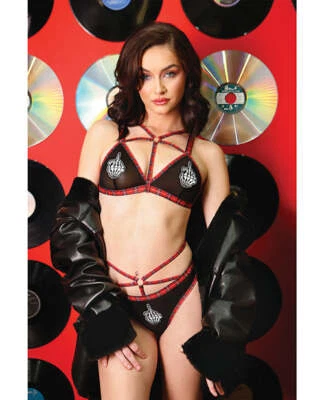 Fantasy Lingerie Vibes Creepin' It Real Caged Bralette & Thong Panty Set Black - Image 1 of 4