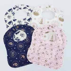 Baby Bibs Harry Potter Navy Blue Pink Print 4 x Pack 100% Cotton Handmade New - Picture 1 of 11