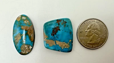 Two Vintage High Grad Blue Gem Natural Turquoise Cabochons 41 Carats / 8.2 Grams - Image 1 of 4