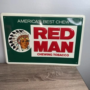 Red Man Tobacco Metal Sign Chew Tobacco Redman Chewing 12" x 18" VTG - Picture 1 of 14
