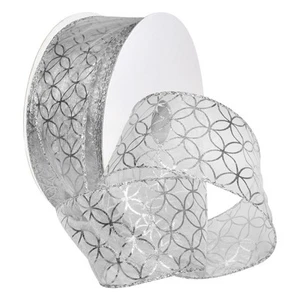 Mars Wired Polyester Ribbon, 2.5" x 50 yd, White/Silver - Picture 1 of 1