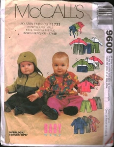 9600 Vintage McCalls Sewing Pattern Infant Jumpsuit Top Pull on Pants Hat OOP - Picture 1 of 2