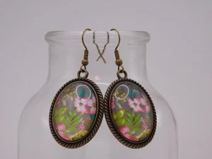 Schöne Ohrringe Metall & Glas Vintage Stil, durchscheinend - Bild 1 von 2