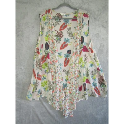 Terra Sky Women's 2X Floral Kimono Vest Sleeveless Open Front Tropical Boho - Image 1 of 4