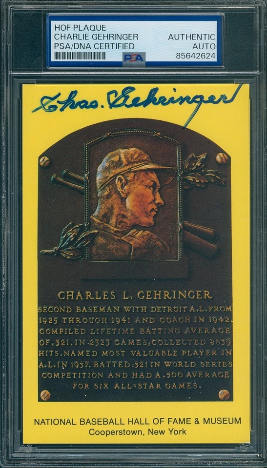 CHARLIE GEHRINGER Baseball Hall of Fame Gold Plaque Postcard PSA/DNA - Image 1 of 1