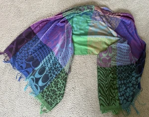 Colorful Coach Signature Pashmina & Silk Wrap Large 28”X68" Multicolored Scarf - Picture 1 of 6