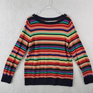 Talbots Size 1X Striped Rainbow Sweater Lambswool Blend Boat Neck Colorful - Picture 1 of 6
