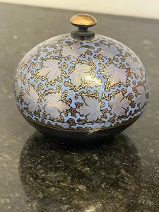 Vintage Papier Mâché Lidded Pot – Purple Blue & Gold Leaf Trinket Box 9cm - Picture 1 of 8