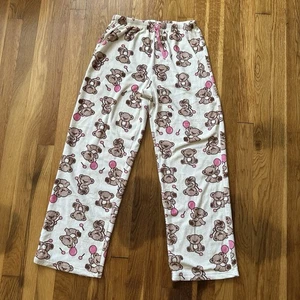 Plüsch Lounge Hose Junior klein creme Teddybär Druck Fleece Pyjamahose - Bild 1 von 11
