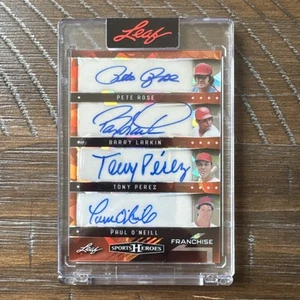 2025 Leaf SH Pete Rose, Barry Larkin, Tony Perez & Paul O'Neill Quad Auto 5/6 - Foto 1 di 2