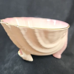Belleek Ireland Neptuno Oro Rosa Borde Abierto Azúcar Cuenco Pies Concha Marina Firmado - Imagen 1 de 9