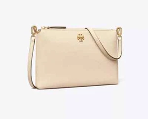 New Authentic Tory Burch Mercer Pebbled Zip Crossbody, New Cream (61385) - Picture 1 of 3