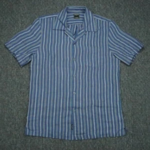 Todd Snyder Shirt Mens Small Blue Striped Linen Short Sleeve Button Up - Picture 1 of 9