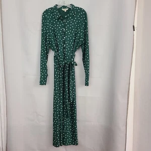 Boden Sz 16-18L Laura Jersey Midi Green White Polka Dot Tie Waist Shirt Dress - Picture 1 of 4