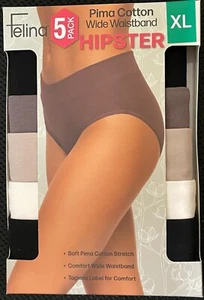 NUEVO PAQUETE DE 5 hipsters elásticos de cintura ancha de algodón Felina Pima, talla XL - Imagen 1 de 25