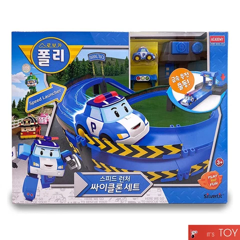 RoboCar Poli Rescue Team SPEED LAUNCHER CYCLONE SET Playset Poli Mini Car Track Cover