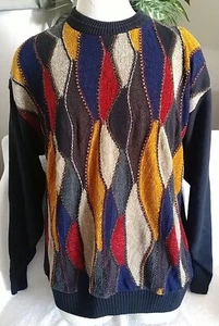 Bachrach Mens USA Made Blk Multi Colored Pullover Knit Sweater Sz L - Picture 1 of 12