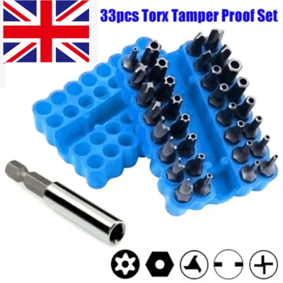 33PC 1/4" Hex Head SCREWDRIVER SECURITY BIT SET TAMPERPROOF HEX KEY SPANNER TORX - Image 1 of 4