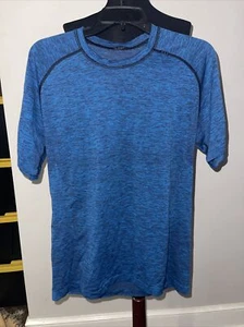 Lululemon Mens Medium Blue Vent Tech Crew Neck Shirt "Sweat Hard Have A Beer" - Picture 1 of 11