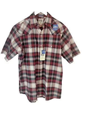 NWT Ely Cattleman Men's Short Sleeve Pearl Snap Red Black Plaid Shirt Size Large - Image 1 of 4