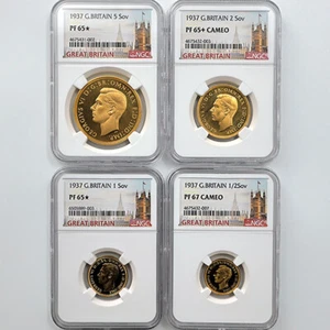 1937 Great Britain George VI Sovereign Gold Proof 4-Coin Set NGC PF 65~67 - Picture 1 of 6