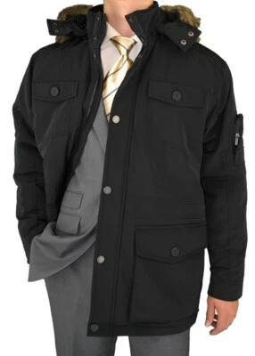 Boston Men's Quilted Parka Jacket Removable Faux Fur Hood Waterproof Winter Coat - Image 1 of 4
