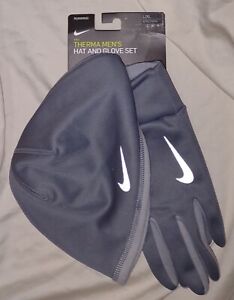 Nike Therma Hat & Gloves Set Reflective Running Workout Mens Grey Gift