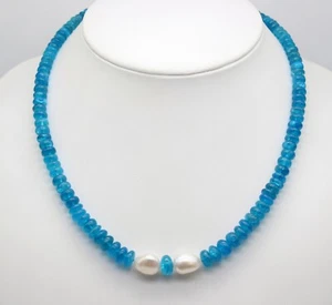 Neon Apatit Kette mit Perlen blau Rondell Schöne Halskette Geschenk ca. 46,5 cm - Picture 1 of 5