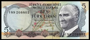 Turkey 5 Lira P 185 BANKNOTE 1976 * ATATURK *** Serie : I 89 - Picture 1 of 2