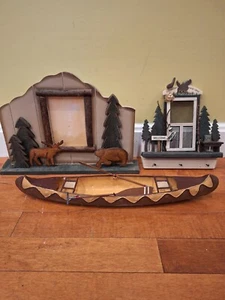 Canoe Oars Trees Key Holder Picture Frame Moose Bear Lake House Outdoor Woods - Picture 1 of 24