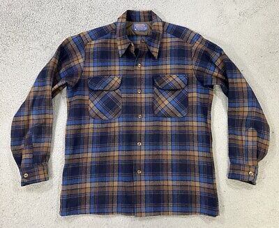 Pendleton Board Shirt Ombre Check Wool Blue Black USA Made Pendleton Board Shirt Ombre Check Wool Blue Black USA Made