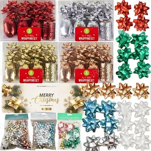 Weihnachten Geschenkpapier Bänder Schleifen Set Pailletten, Geschenkschleifen, Glitzerschleifen Deko - Bild 1 von 108