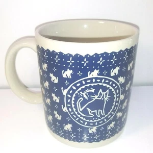 Katze Kaffeetasse Kätzchen Kätzchen blau weiß geprägt Keramik Teetasse süß Japan - Bild 1 von 4