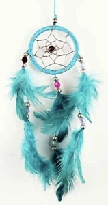 Dream Catcher Turquoise Circle 5 Cm Ring With Beads & Feathers Dreamcatcher - Picture 1 of 2