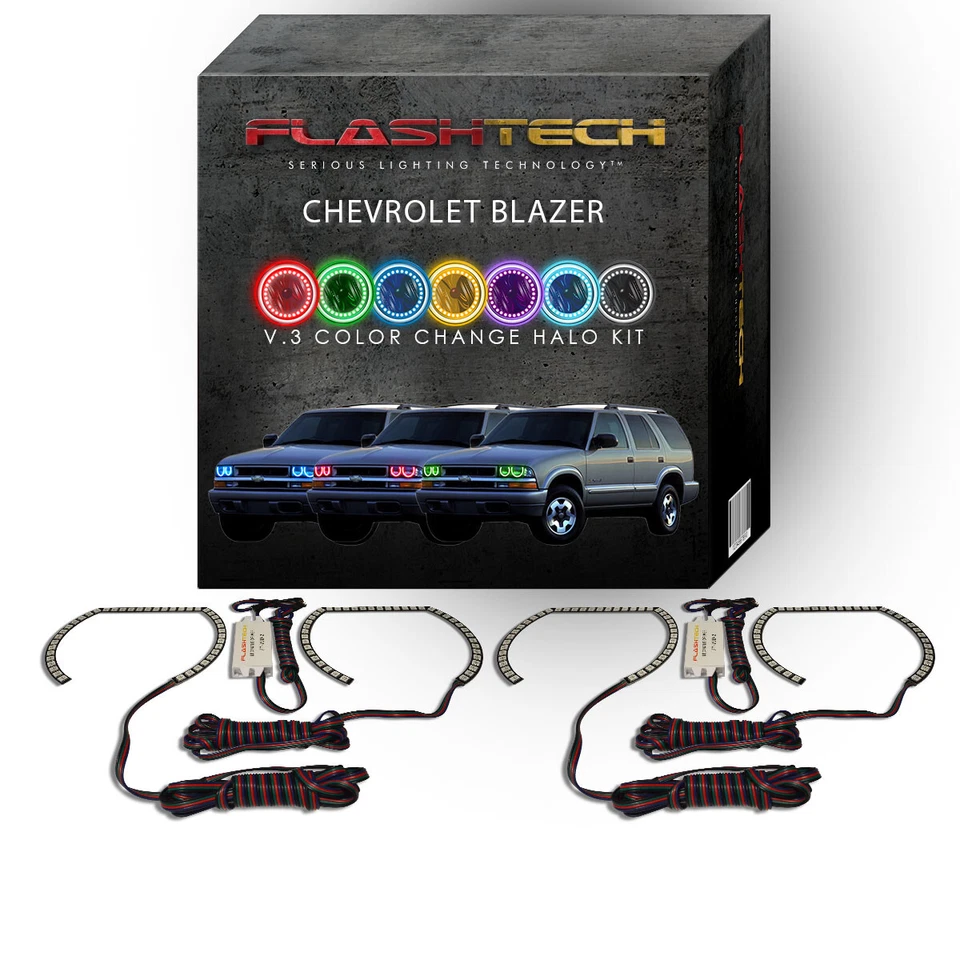 RGB Multi Color Changing LED Halo kit for 1998-2004 Chevrolet Blazer Headlights - Image 1 of 4