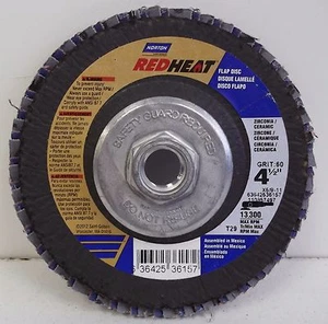 Box of 5 Norton RedHeat Type 29 Flap Disc 60 Grit 4-1/2" x 5/8-11  63642536157 - Imagen 1 de 3