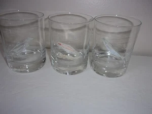 Set of 3 Ned Smith  4"  Fish Old- Fashioned 12oz.  Rocks Whiskey Glasses  Signed - Picture 1 of 8
