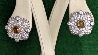 Pendientes de clip perforados Judith Ripka de ley circonita cúbica estilo pavé de citrino Omega limpio Foto 1 de 4